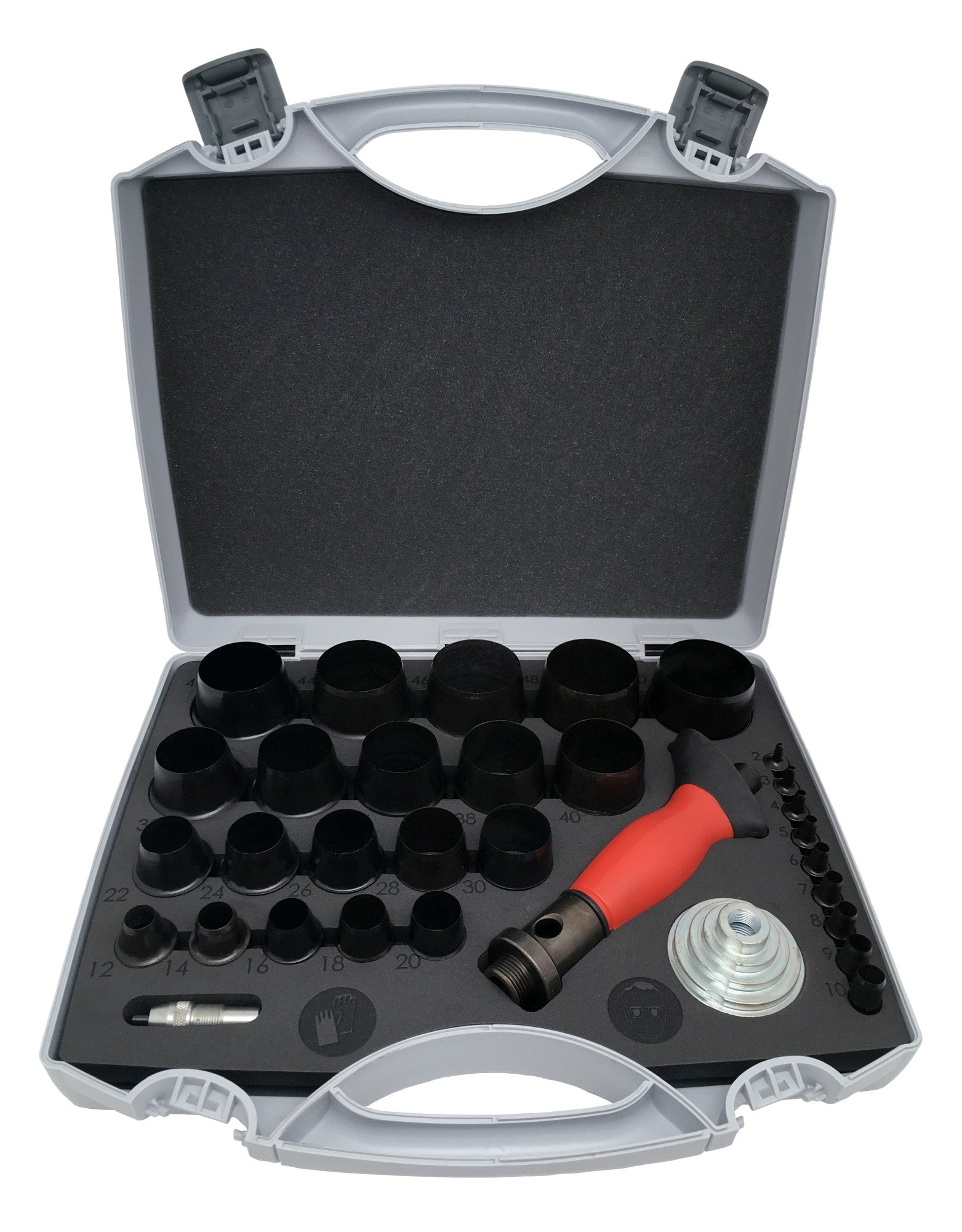 JUEGO DE SACABOCADOS INTERCAMBIABLES FORZA DE 2 A 50MM + PUNTA DE CENTRAJE RETRACTABLE